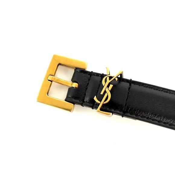 Saint Laurent Skinny YSL Logo Buckle Leather Belt 95 38